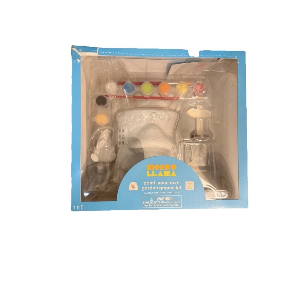 Brand New In Box Mondo Llama Paint-Your-Own Ceramic Gnome Garden DIY Art Kit